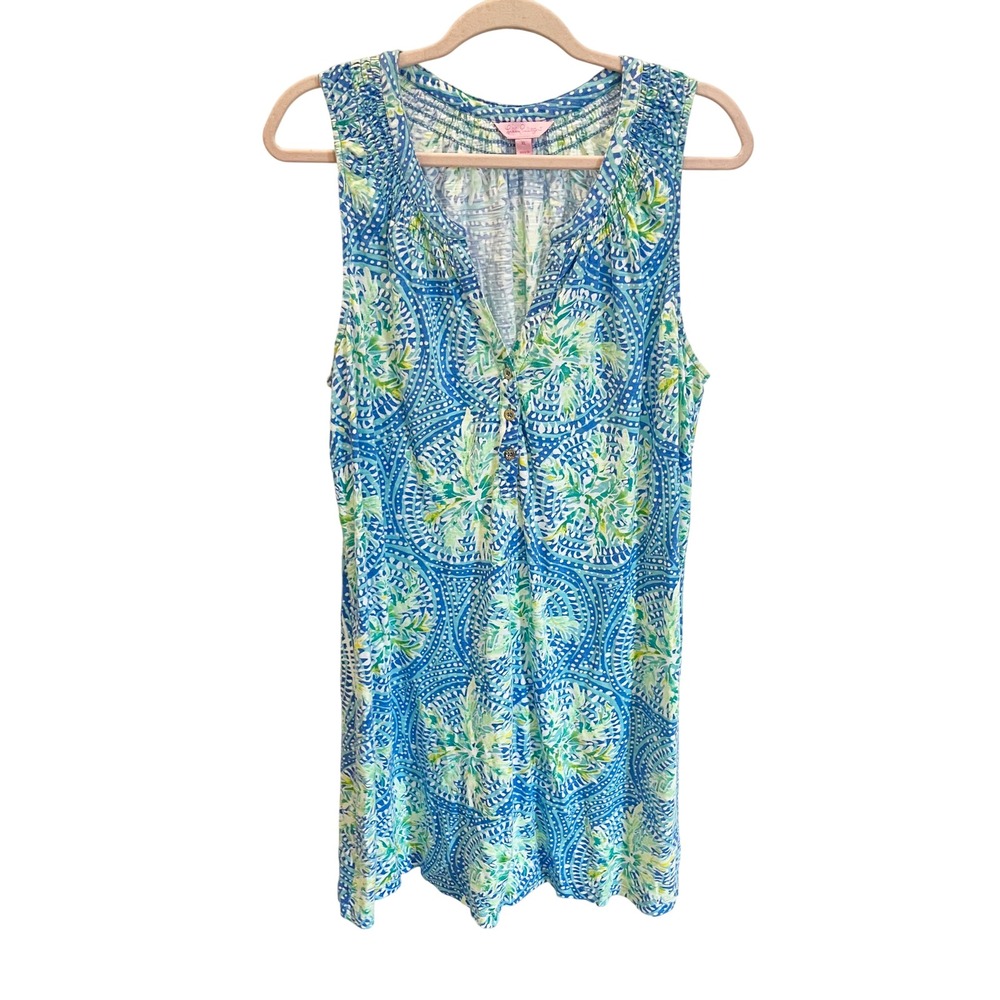 Lilly Pulitzer Essie Tropic Like Its Hot Sleeveless Shift Dress Blue Green - XL